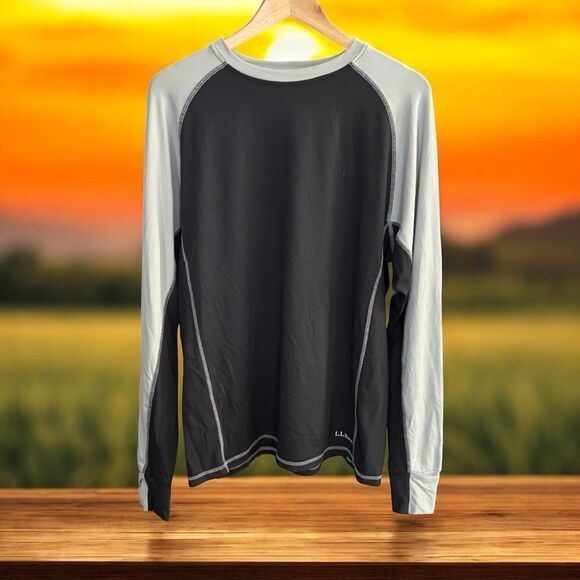 LL BEAN Black and Gray Long Sleeve Shirt large / tall performance material - Picture 1 of 5